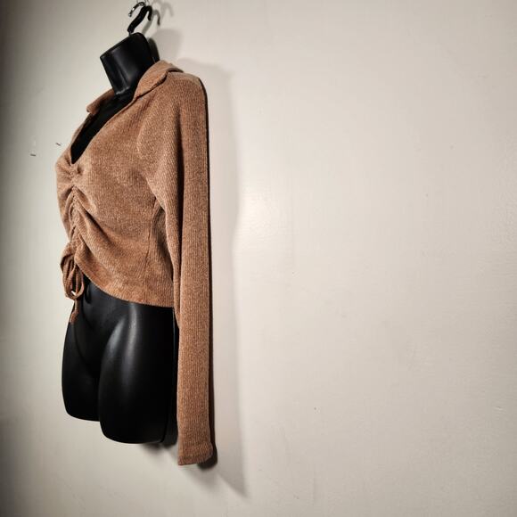 RUE21 Crop Sweater Womens XL Brown Knit LS Drawstring Bodice Stretch Comfy NEW - Picture 8 of 9